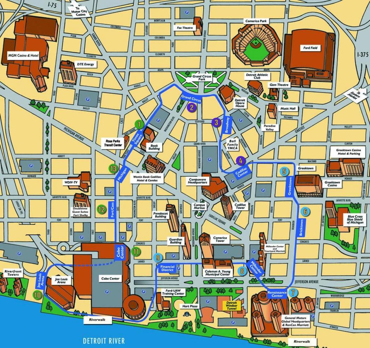 Detroit attraksjoner kart