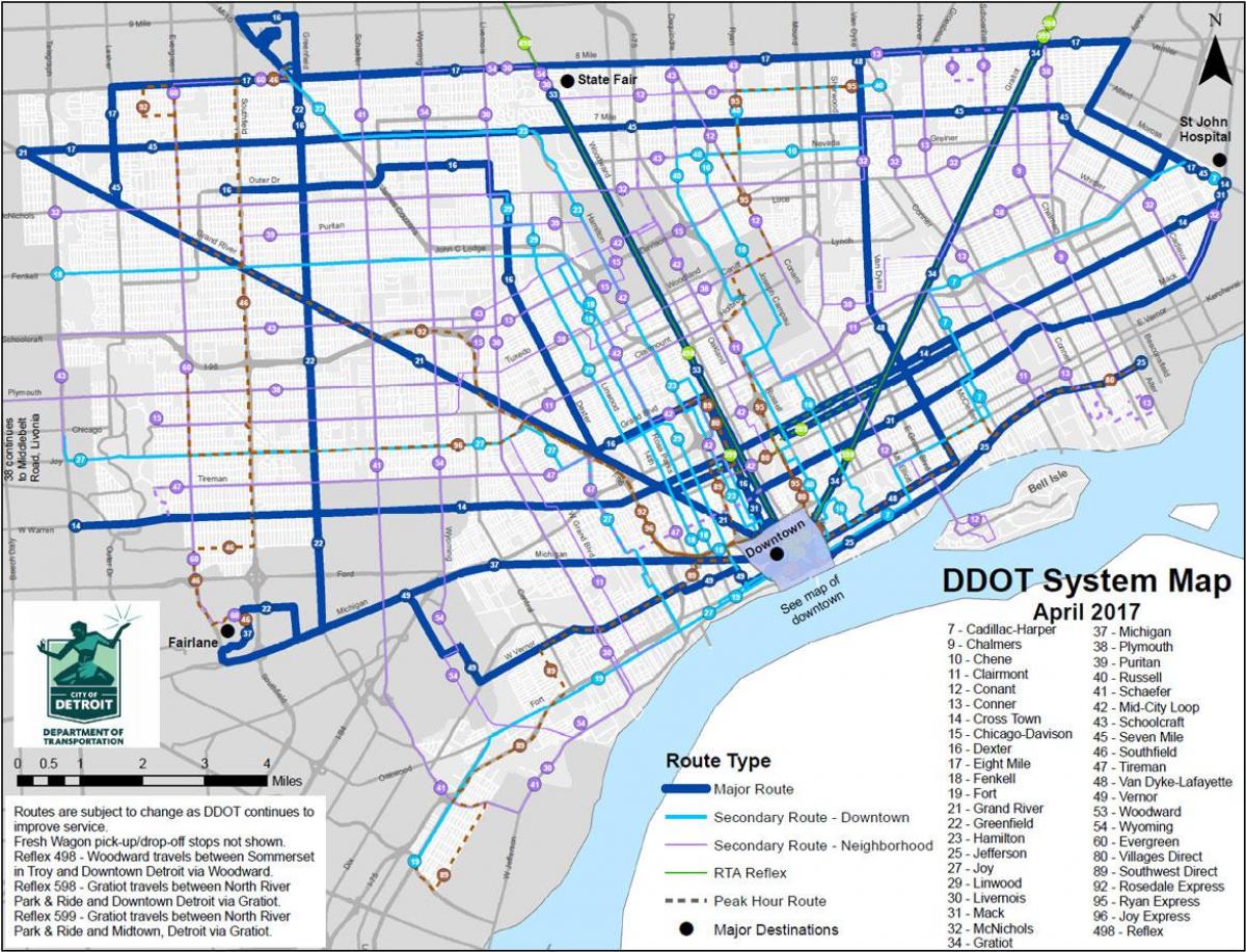 kart over Detroit Buss