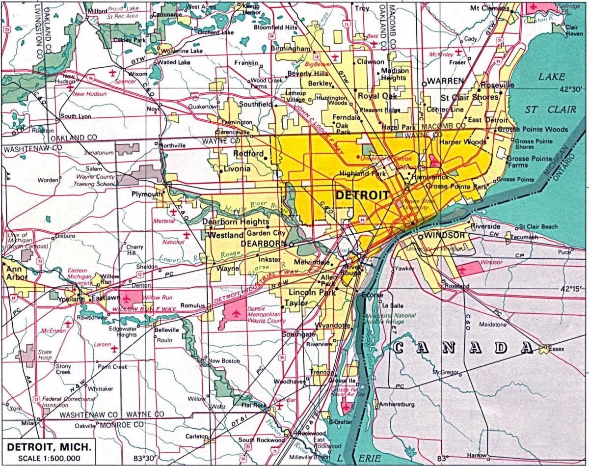 kart over Detroit forstedene