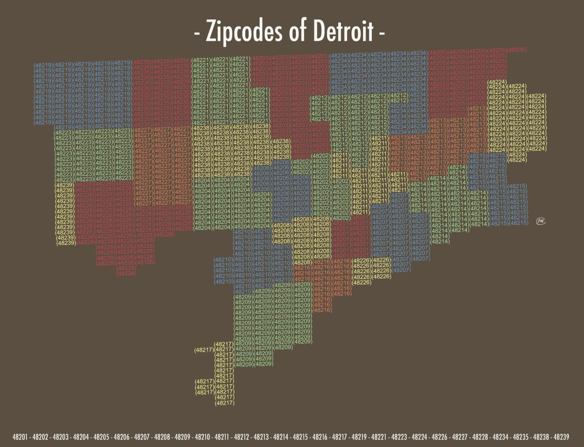 zip kode kart Detroit