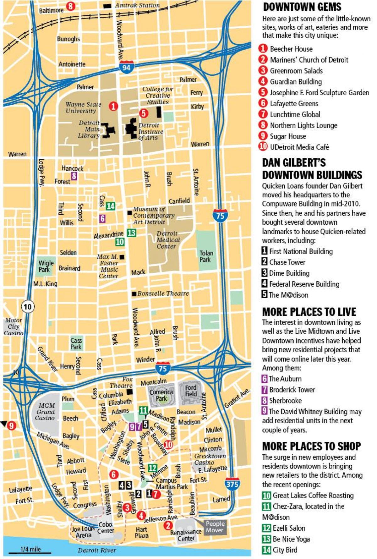 kart over Detroit downtown